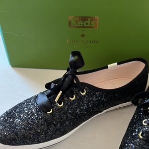 Kate Spade Black glitter Keds 7.5